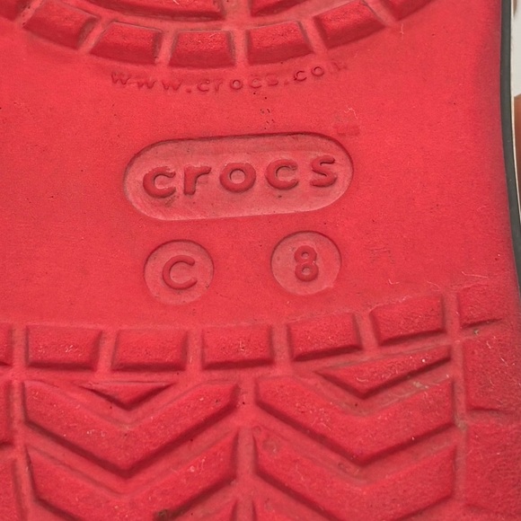 Kids Crocs red with white stripe size 8 - Picture 10 of 12